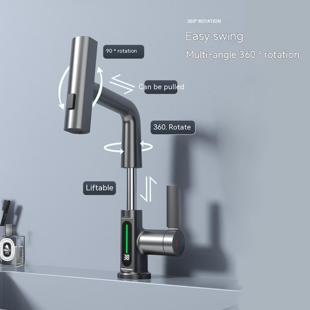 Intelligent Digital Display Faucet Pull-out Basin Faucet Digital Display Rotation