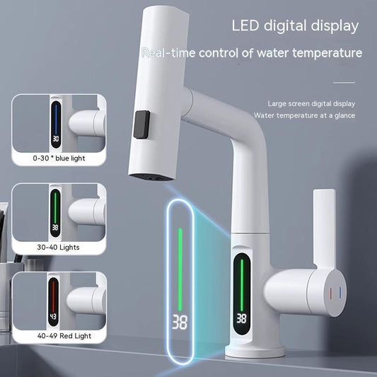 Intelligent Digital Display Faucet Pull-out Basin Faucet Digital Display Rotation