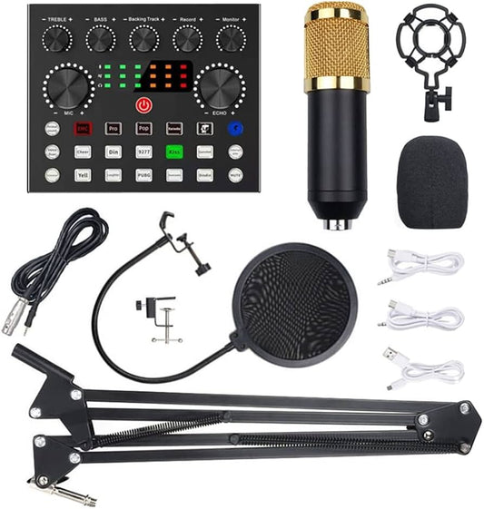 BM800 Condenser microphone with V8s Sound Card -black & gold