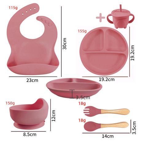 6 Piece BPA Free Silicone Baby Feeding Set with Suction Bowl, Bib & Sippy Cup