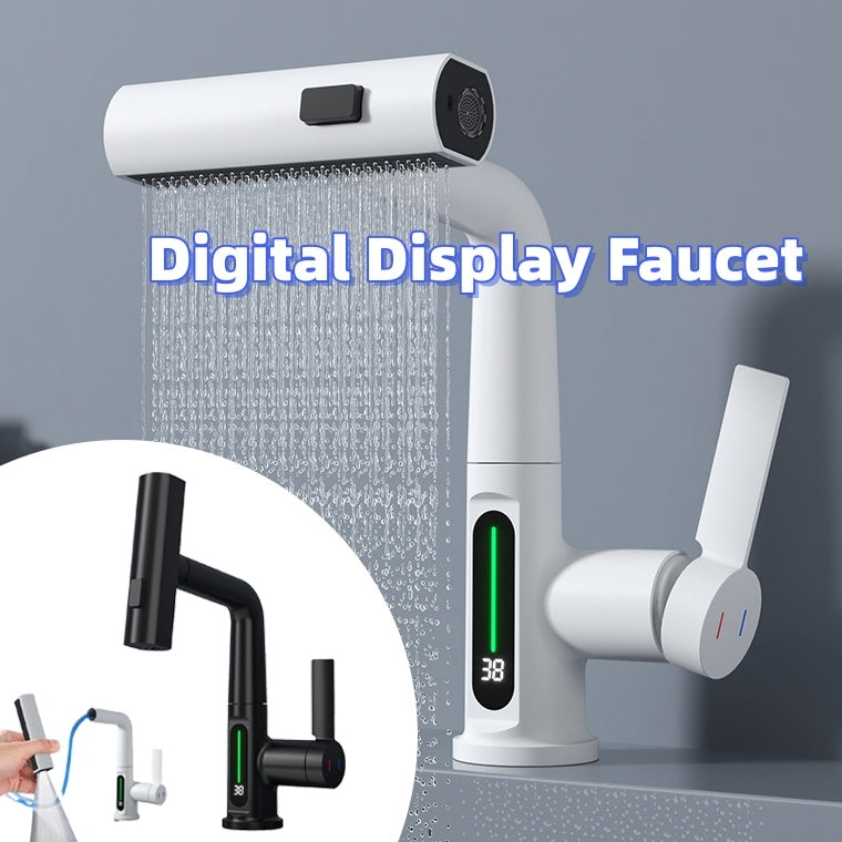 Intelligent Digital Display Faucet Pull-out Basin Faucet Digital Display Rotation