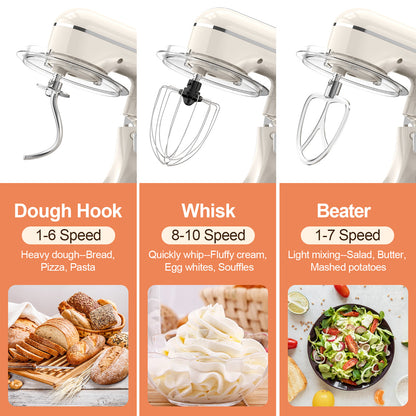 3-IN-1 Electric Stand Mixer, 660W 10-Speed With Pulse Button, Attachments Include 6.5QT Bowl, Dough Hook, Beater, Whisk For Most Home Cooks, Almond Cream