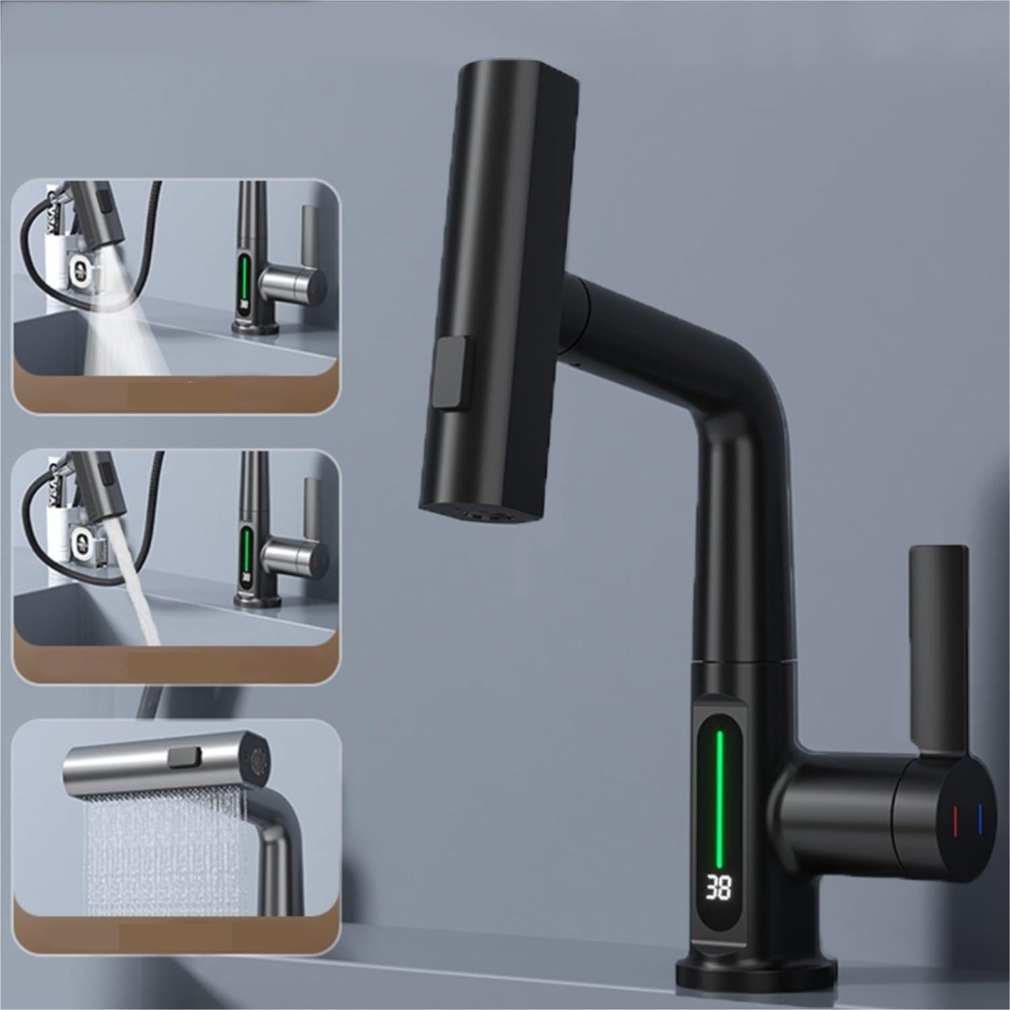 Intelligent Digital Display Faucet Pull-out Basin Faucet Digital Display Rotation