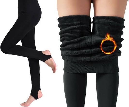 Winter Thermal Leings Women High Waist Stretch Pants-black
