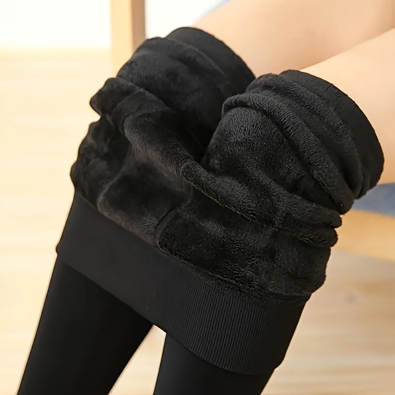 Winter Thermal Leings Women High Waist Stretch Pants-black