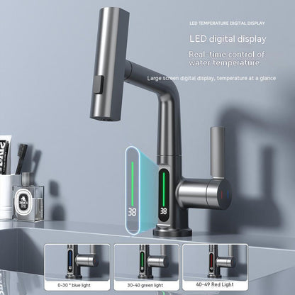 Intelligent Digital Display Faucet Pull-out Basin Faucet Digital Display Rotation